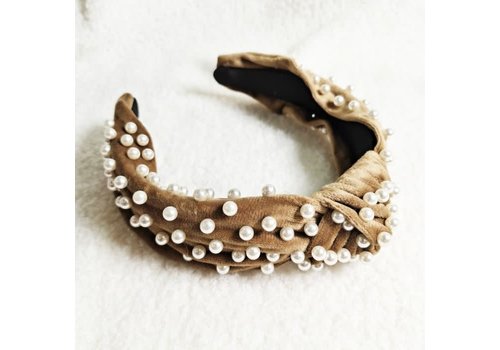 Peach Accessories HACH738 Velvet headband with pearl detail in Taupe