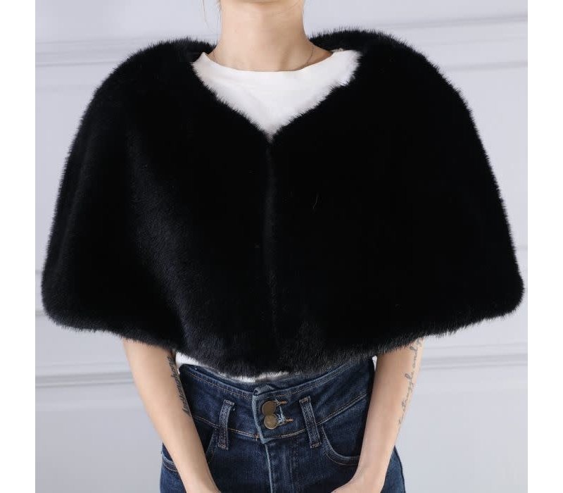 010 Sleeveless Faux fur shrug in Black