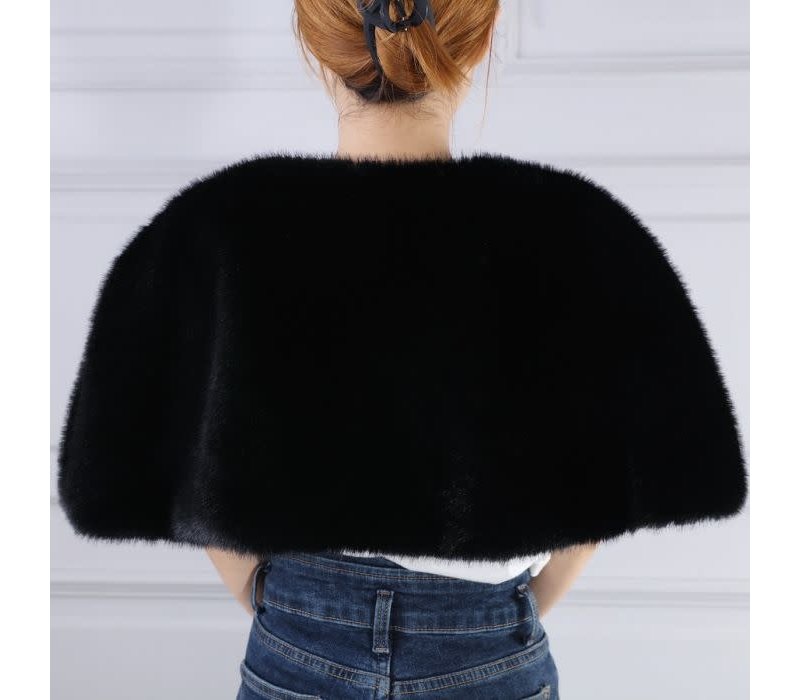 010 Sleeveless Faux fur shrug in Black