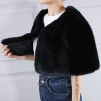 010 Sleeveless Faux fur shrug in Black