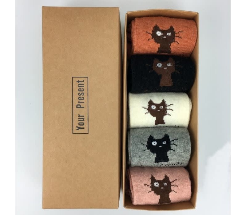 SDK059 set of 5 pairs Kitty Socks in gift box
