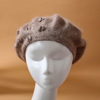 SD22 Soft knit Taupe Berét with little bows
