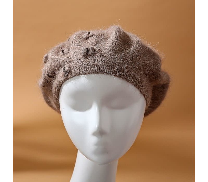 SD22 Soft knit Taupe Berét with little bows