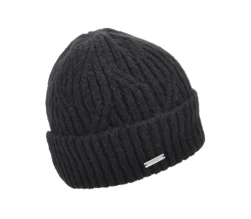 Seeberger 18979 Black Beanie with turn up