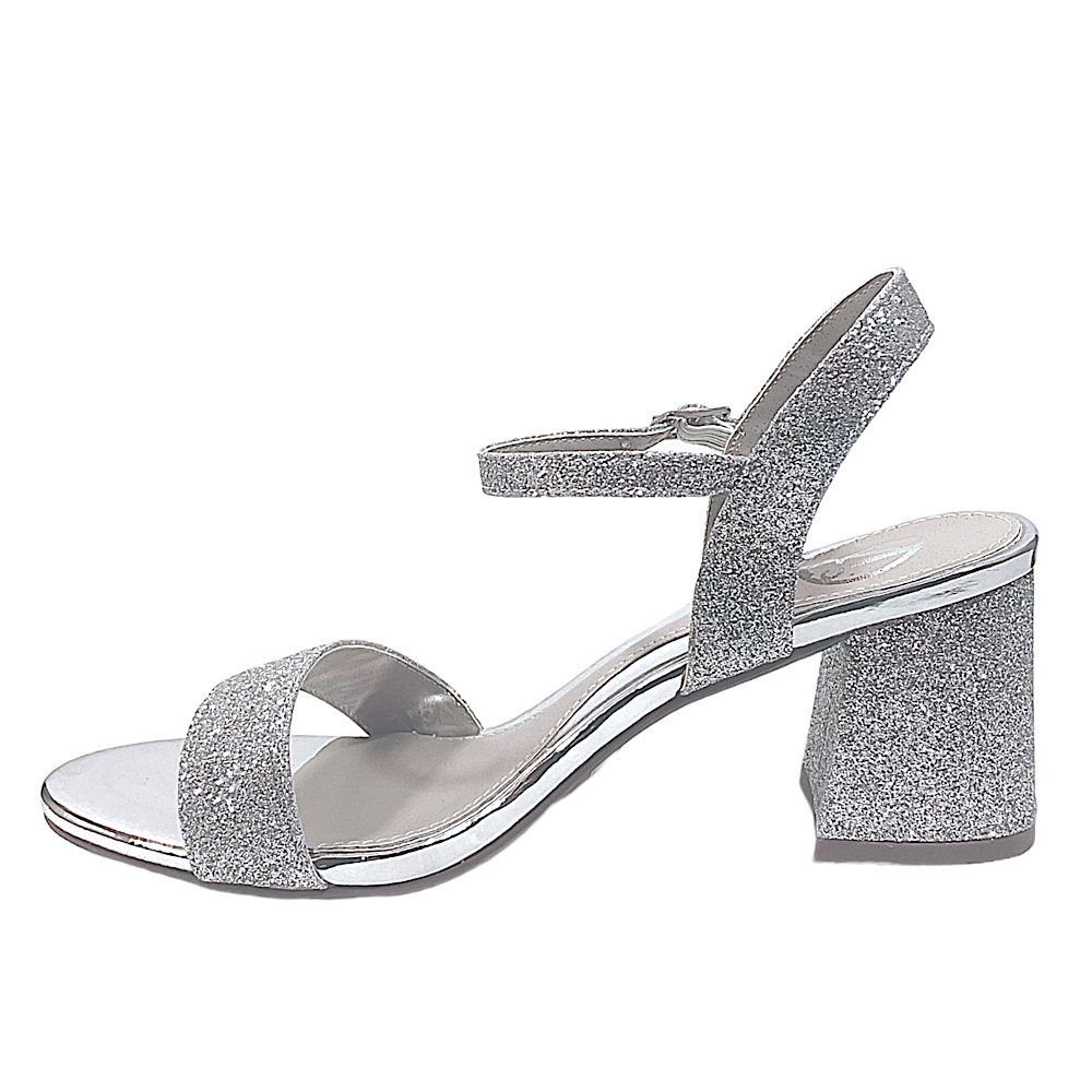 Silver Glitter Block Heel Sandals | New Look | Block heels sandal, Heels, Sandals  heels