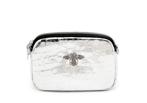 Peach Accessories 8802 Glossy Silver Croc effect leather X- body Bag