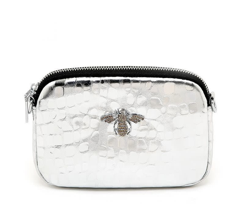 8802 Glossy Silver Croc effect leather X- body Bag