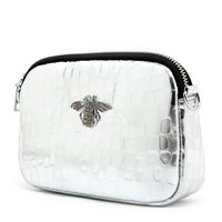 8802 Glossy Silver Croc effect leather X- body Bag