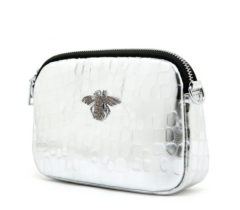 8802 Glossy Silver Croc effect leather X- body Bag