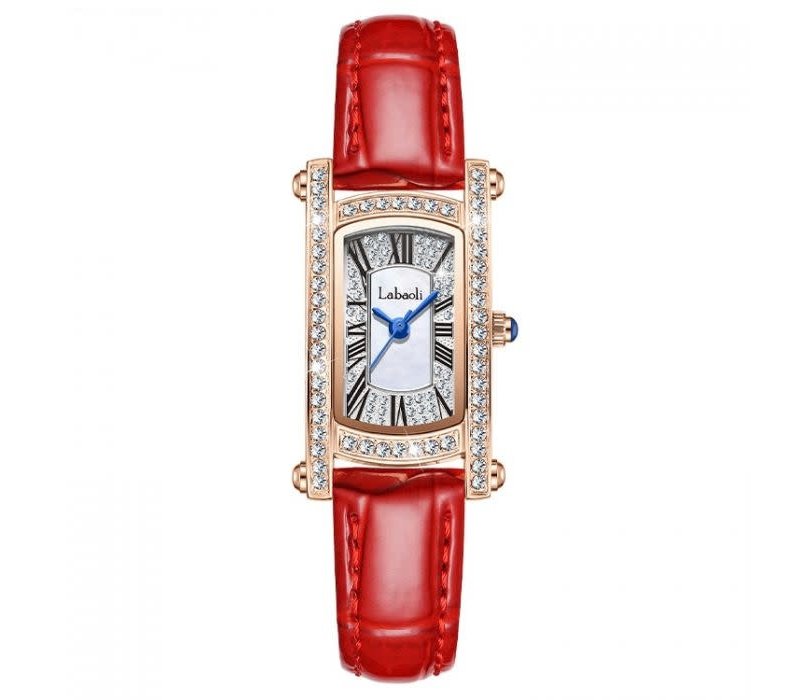 EUR240 Rose Gold/diamanté with Red leather Strap