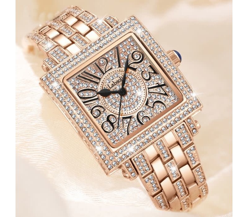 EUR203 Diamanté watch in Rose Gold