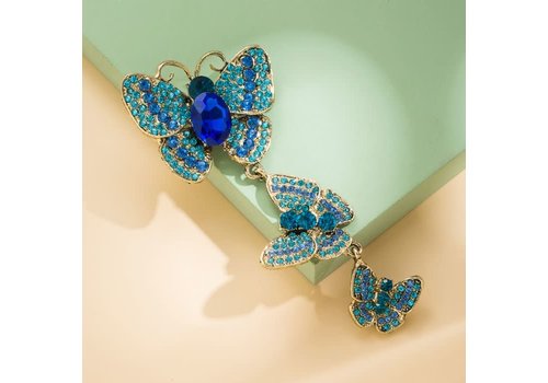 Peach Accessories 1527 Triple crystal drop butterflies brooch in Blue