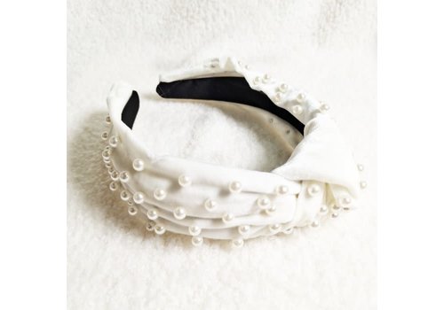 Peach Accessories HACH738 Velvet headband with pearl detail in Cream