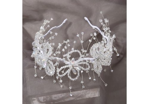 Peach Accessories HA752 handcraft crystal beads headbands in White