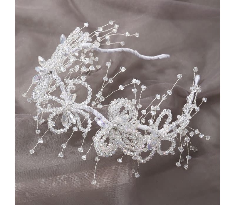HA752 handcraft crystal beads headbands in White