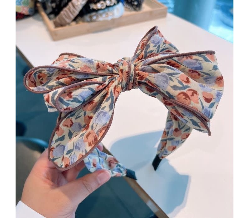 HA811 Oversize bow headband with tulips print in Pink