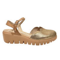 Wonders C-33292 Gold strap wedge Shoe