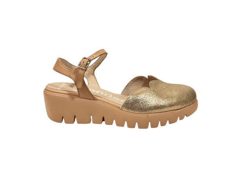 Wonders Wonders C-33292 Gold strap wedge Shoe