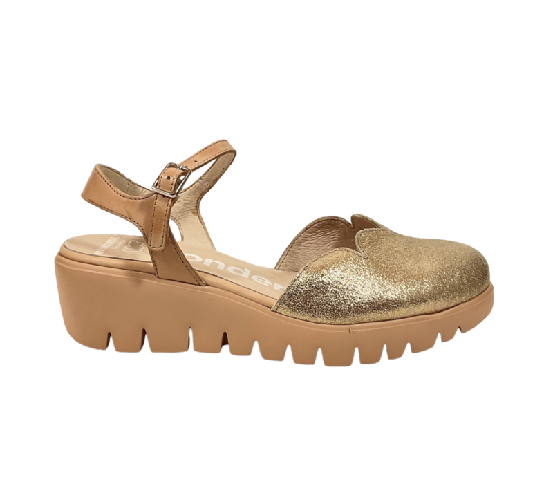 Wonders C-33292 Gold strap wedge Shoe