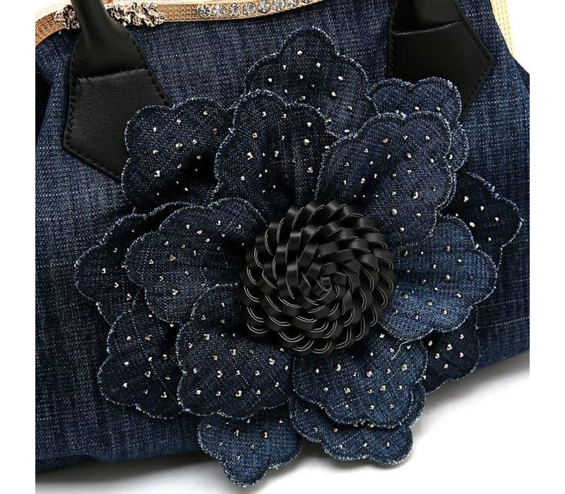 8010 large rose front handbag in Denim/Black