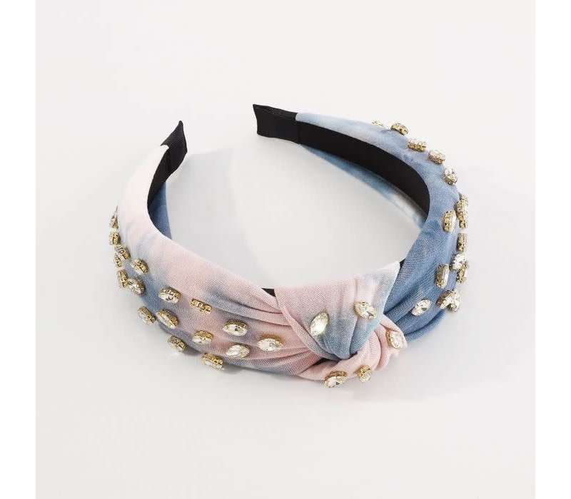 HA828 Crystals headband in Blue/Pink tie dye