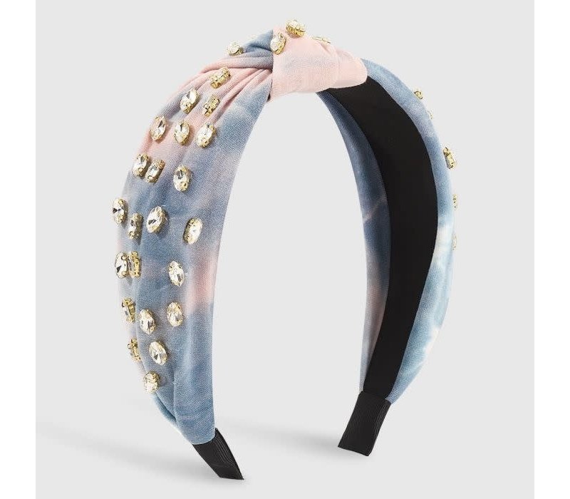 HA828 Crystals headband in Blue/Pink tie dye