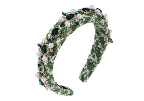 Peach Accessories HA770 Crystals designer inspired tweed headband in Green