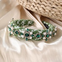 HA770 Crystals designer inspired tweed headband in Green