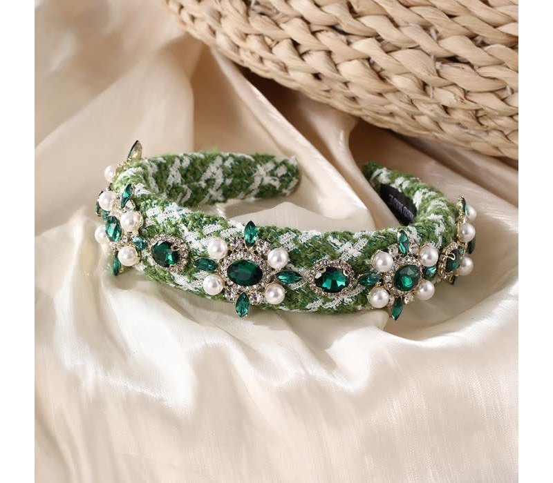 HA770 Crystals designer inspired tweed headband in Green