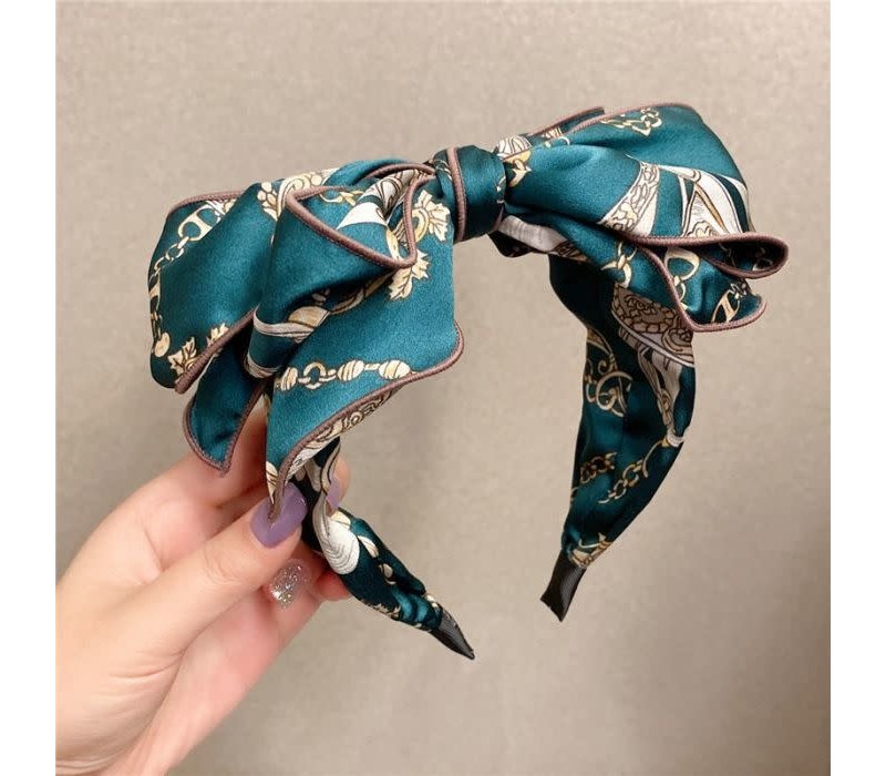 HA833 Oversize bow headband with chain print in Teal