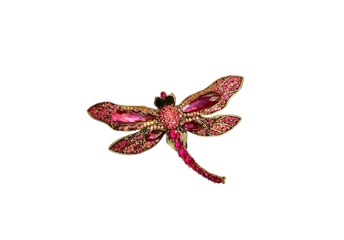 Peach Accessories 1528 Crystal Dragonfly Brooch in Fuchsia