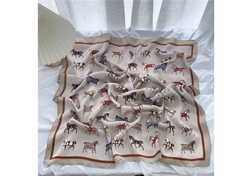 Peach Accessories F726 square small horse print neck scarf in Nude