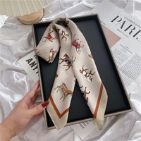 F726 square small horse print neck scarf in Nude