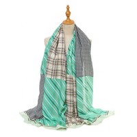 TT343 strips and checks print cotton scarf in Spring Green