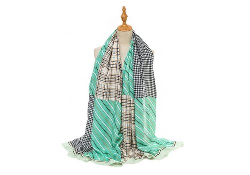 Peach Accessories TT343 strips and checks print cotton scarf in Spring Green