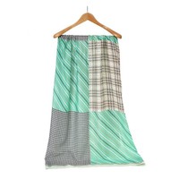 TT343 strips and checks print cotton scarf in Spring Green