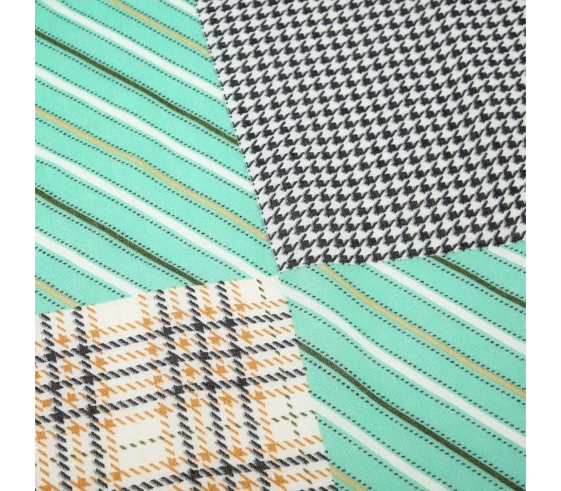 TT343 strips and checks print cotton scarf in Spring Green