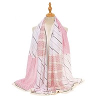 TT343 strips and checks print cotton scarf in Pink