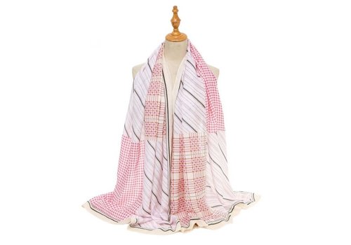 Peach Accessories TT343 strips and checks print cotton scarf in Pink