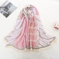 TT343 strips and checks print cotton scarf in Pink