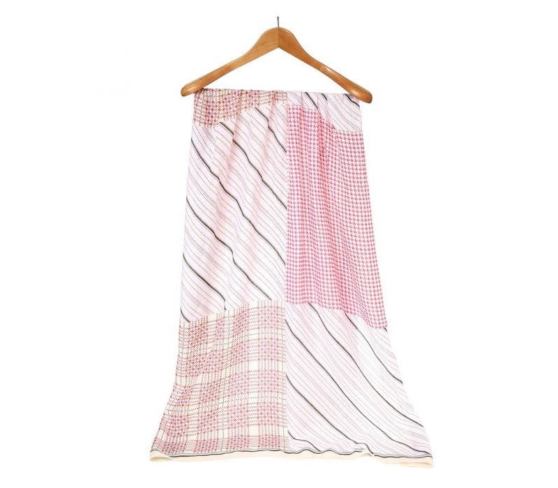 TT343 strips and checks print cotton scarf in Pink