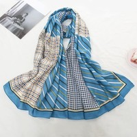 TT343 strips and checks print cotton scarf in Blue