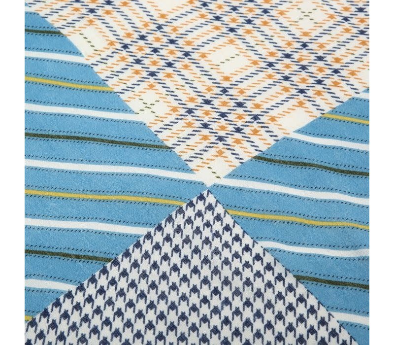 TT343 strips and checks print cotton scarf in Blue