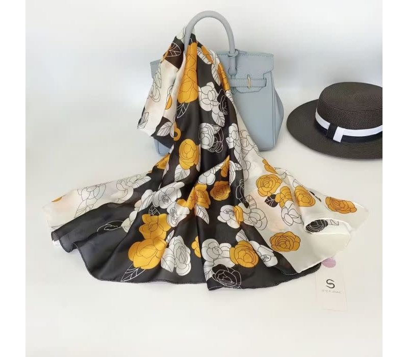 TT228 Satin scarf in Yellow Roses