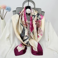 F739 vintage Roses print square silk neck scarf