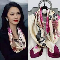 F739 vintage Roses print square silk neck scarf