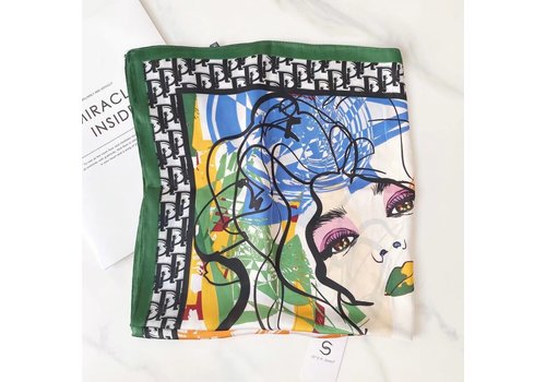 Peach Accessories F729 abstract lady face square scarf in Green