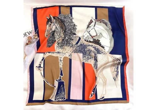 Peach Accessories F732 Horses print neck silky square scarf