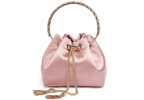 Peach Accessories 6631 Satin pouch Bag with Crystal handle in Blush