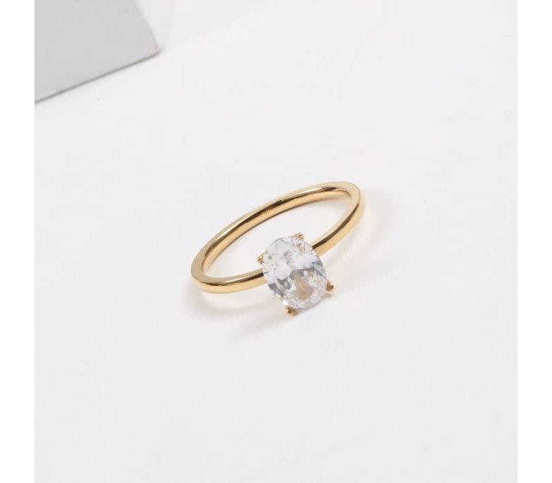 RIN031 rectangle Crystal stone in Gold colour Ring